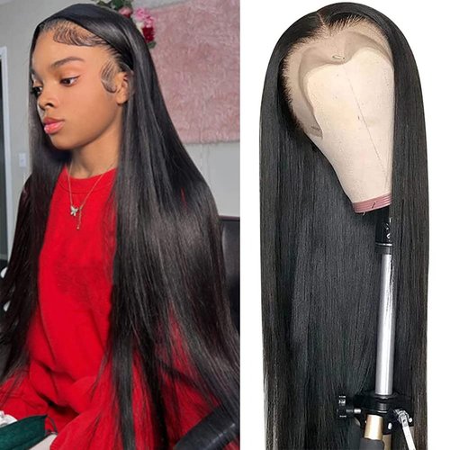 JARAMA 13x4 Straight Lace Front Wigs Human Hair 26 Inch 180% Density HD Transparent Lace Front Wigs Human Hair Pre Plucked Glueless Brazilian Lace Frontal Human Hair Wigs for Women Natural Black