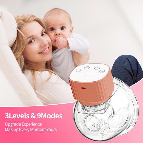yoyomax Wearable Breast Pump, Double Pink Breast Pump with 3 Modes & 9 Levels, LCD Display, Ultra-Quiet and Pain Free Portable Breast Pumps