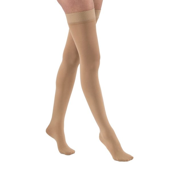 JOBST Relief Thigh High Graduated Compression Stockings 15-20mmHg - Comfortable Unisex Design with Silicone Dot Band - Closed Toe, Beige, Medium Petite
