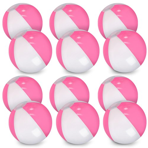 AMOR PRESENT 12PCS Beach Balls Bulk, Pink and White Inflatable Balls Blow up Pool Balls PVC 9" Beach Balls for Kids Swimming Pool Beach Party