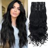 Sleekalon Clip in Hair Extensions 12Pcs 22clips Thick Synthetic Hairpieces 22inch Long Curly Wavy Natural Hair Extensions for Women Natural Black