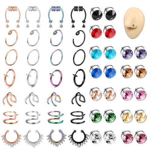 ORAZIO Fake Nose Rings For Women Men Faux Septum Piercing Clip on Nose Ring Stud Fake Septum Nose Hoop rings Nose Cuffs For Non Pierced Nose Mix Color