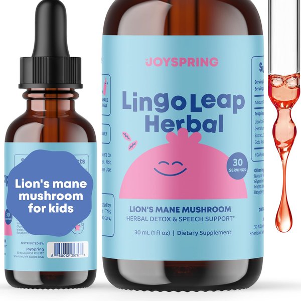 JoySpring Lions Mane for Kids | Speech Delay Supplement for Kids & Toddlers | Lion’s Mane Mushroom, Gotu Kola & Ashwagandha for Speech Therapy & Cognitive Support – Easy-Take Liquid | LingoLeap Herbal