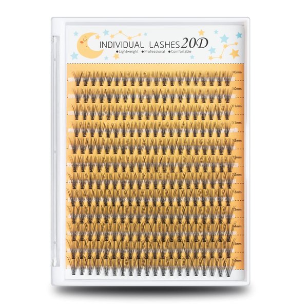 FinyDreamy 240pcs Individual Lash Extensions, 20D Lash Clusters Volume Mix Pack, 10-14mm Mix Lengths C Curl 0.07mm Thickness Professional Individual Eyelash Clusters and Apply Under your Lashes