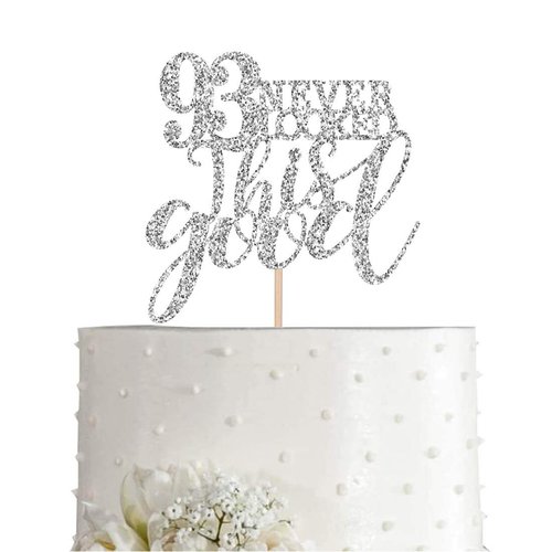 93 Silver Glitter Happy 93rd Birthday Cake Topper, Cheers to 93 Years Party Decorations, Supplies, cake topper