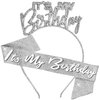 RhinestoneSash Birthday Tiara and Sash for Women - SET OF 2: Silver Sparkle Its My Birthday Headband and Sash - Birthday Gifts for Women, Birthday Party Decorations - HBSash(ItMyBdy) SLV