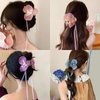 4 Pcs Artificial Flower Hair Clip With Ribbon, Simulated Butterfly Orchid Flower Bohemian Hawaiian Hairpin claw clip Headdress for Seaside Holiday, Birthday, Wedding Hair Accessories