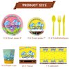 81pcs Yellow Cartoon Party Supplies Tableware Plates Napkins Cups Fork and Tablecloth，Yellow Theme Birthday Party Decoration