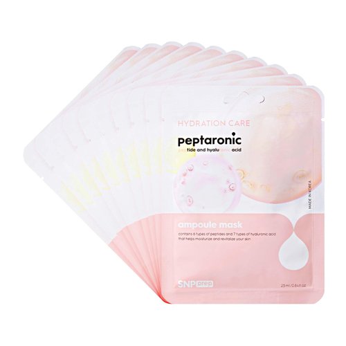 [K Beauty Snp] Peptaronic Ampoule Sheet Mask | Peptide and Hyaluronic Acid Sheet Mask | Hydrating, Moisturizing, and Friming for Dry Skin Types | Korean Skin Care Facial Mask | 10 Sheets