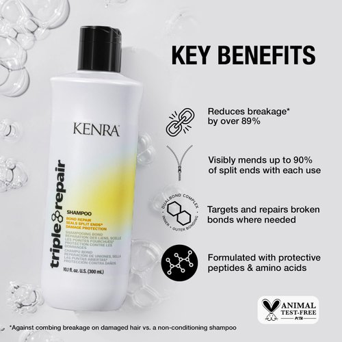 Kenra Triple Repair Shampoo | Targets & Repairs Weak or Broken Bonds | Split Ends | Damaged Hair | Bond Builder | Sulfate-Free | 10.1 fl. oz.