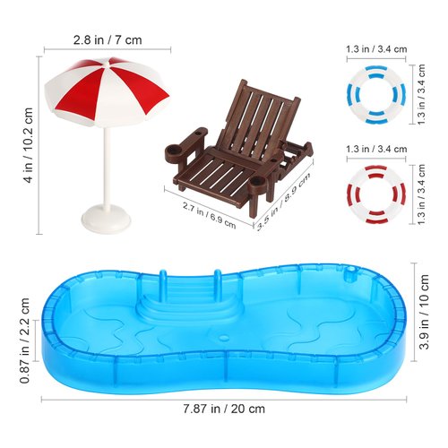 Abaodam Miniature Swimming Pool 5 Pieces Beach Miniature Dollhouse Decoration Swim Pool Umbrella Beach Chair for DIY Fairy Garden Dollhouse Decor Dollhouse Beach Chair