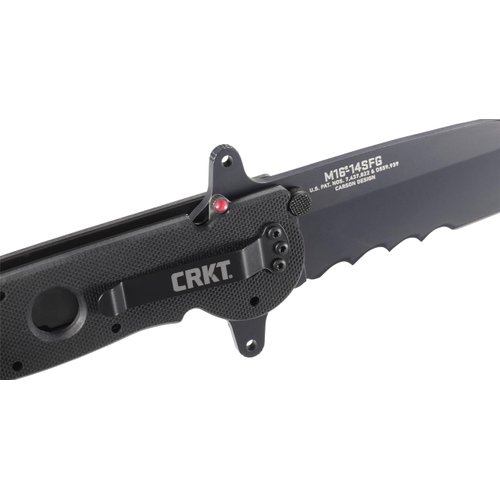 CRKT M16-14SFG EDC Folding Pocket Knife: Special Forces Everyday Carry, Black Serrated Edge Blade, Tanto, Automated Liner Safety, Dual Hilt, G10 Handle, 4-Position Pocket Clip