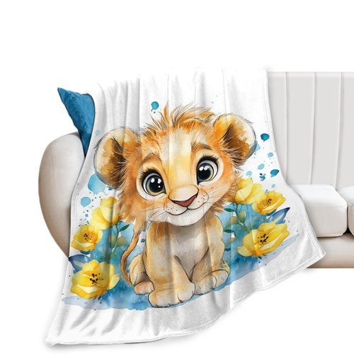 Cute Lion Blanket Soft Cozy Lion Plush Throw Blanket Super Warm Fleece Fuzzy Bedding Blanket Lion Gifts for Kids Girls Boys Women Bed Decor Stuff 40"X50"