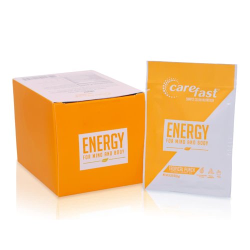 Carefast Natural Energy Powder Drink Mix - Tropical Punch - 15 Servings - Sugar Free Keto Electrolyte Packets with Caffeine, Vitamins & Minerals, Amino Acids. Promotes Focus & Healthy Endurance Boost