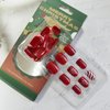 24Pcs Christmas Red Press on Nails Short Square Fake Nails White Snowflake Candy Stripes Design Glue on Nails Glossy Acrylic Nails Cute False Nails Christmas Stick on Nails for Women Girls
