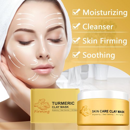 Turmeric Face Clay Mask, Under Eye Cream Skincare Kit, 1pack Vitamin C B5 Deep Cleansing Facial Mask Overnight Face Mask for Pores, 2pc Hydrating Eye Cream for Dark Circles, Puffiness