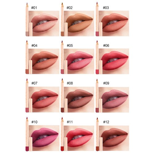 Layhou 12 Colors Matte Lipstick Long-lasting Lip Liner Pen Set Waterproof Non-stick Lip Liner Pencil 1.2g*12 Easy to Apply