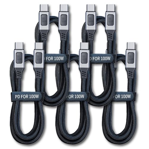 SlimQ USB C Cable, 100W USB C to USB C Fast Head Charging Cable Cord 3.3FT PD3.0 Type C to Type C Cable 20V 5A Quick Charger Cord Nylon Braided USB C Charger Cable (5-Pack, USB 2.0)