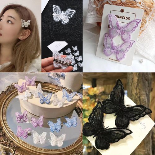 20 Pcs Butterfly Hair Clip Lace Bows Embroidery Clips for Women Girls Bridal Wedding Birthday Hair Accessories Decorative Ornaments (White, Blue, Purple, Black)