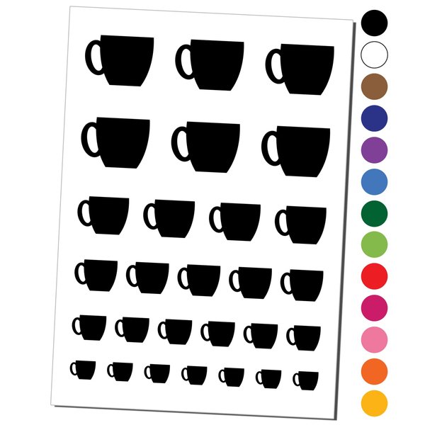 Coffee Mug Cup Solid Temporary Tattoo Water Resistant Fake Body Art Set Collection - Brown (One Sheet)