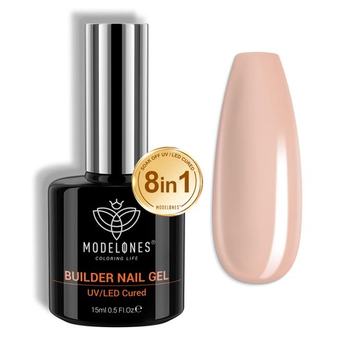 modelones 8-in-1 Builder Nail Gel, Neutral Nude Gel Builder for Nail Thickening, LED Nail Lamp Cured Hard Gel Nail Strengthener Extension Color Gel Base Rhinestone Gel Nail Glue