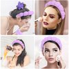 YISSION Purple Spa Headband & Wristband Set Skincare Headband & Wrist Bands for Washing Face Makeup Silk Hair Scrunchies Flower Hair Claw Clips Sponge Facial headband & wrist towels for Women Girls