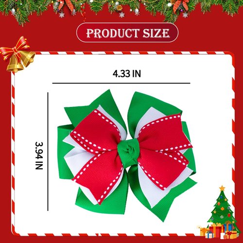 Christmas Hair Bows for Girls Red Green White 3-Layer Hair Bow Clips Handmade Grosgrain Ribbon Bows Metal Alligator Clip XMAS Santa Hair Accessory Christmas Stocking Stuffers for Women and Girls
