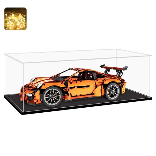 LANSCOERY Clear Acrylic Display Case, Assemble Horizontal Display Box Stand with Black Base, Dustproof Protection Showcase for Collectibles Memorabilia Figurines (24.3x12.6x7.7inch; 61.8x32x19.7cm)