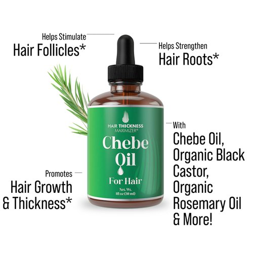 Chebe Oil with Black Castor and Rosemary - Vegan Hair Treatment for Men and Women: Growth, Thickening, Moisturizing, Strengthening Dry, Weak Hair (1oz)