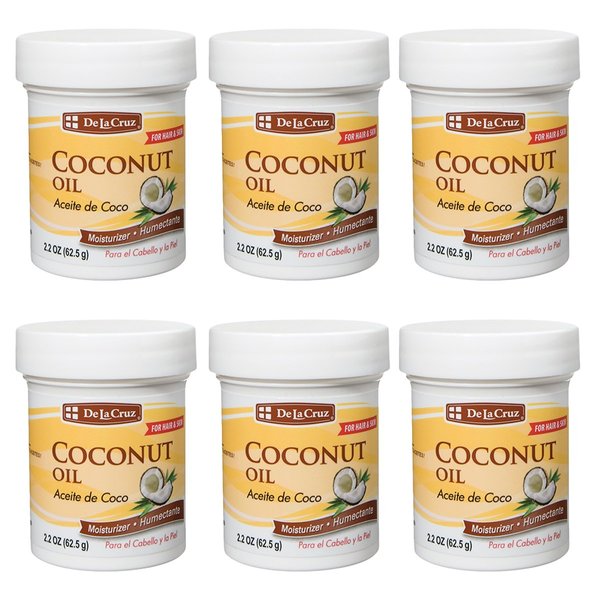 De la Cruz Coconut Oil - Expeller Pressed Coconut Oil for Skin and Hair - Natural Moisturizer for Skin and Hair - 2.2oz (6 Jars)