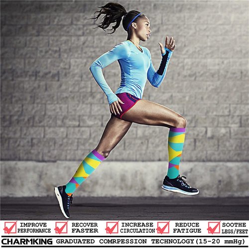 CHARMKING Compression Socks for Women & Men (8 Pairs) 15-20 mmHg Graduated Copper Support Socks are Best for Pregnant, Nurses - Boost Performance, Circulation, Knee High & Wide Calf (L/XL, Multi 13)