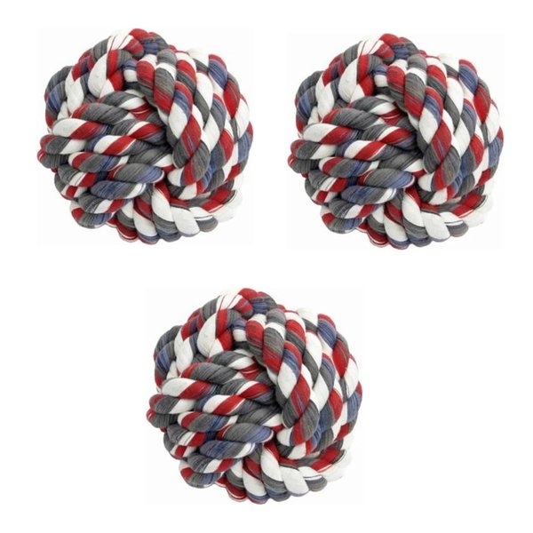 MPP Rope Dog Ball Toy 3.75 Inch Durable Dental Flossy Tough Chew Choose Quantity (3 Ball Toys)