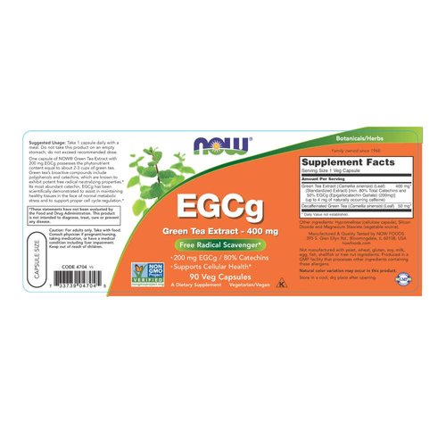 NOW Supplements, EGCg Green Tea Extract 400 mg, Free Radical Scavenger*, 90 Veg Capsules