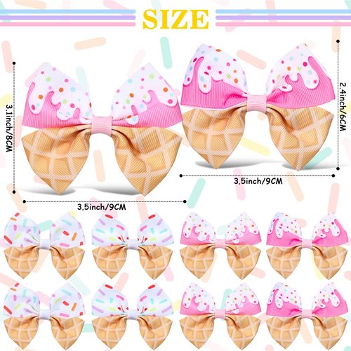 Whaline 8Pcs Ice Cream Bow Hair Clips Ice Cream Ribbon Hair Bow Barrette Summer Colorful Hairgrips Alligator Hair Clips for Girls Women Hair Accessories Birthday Party Supplies, 4 Design