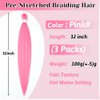 32 Inch Pink Braiding Hair Extensions Pre stretched Braiding Yaki Braids Hair Hot Water Setting Synthetic Hair Colored Braiding Hair Pre stretched Crochet Hair(32Inch,3 Packs,Pink#)