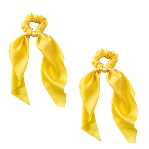 2Pcs Yellow Bow Satin Scrunchies,Satin Scrunchies,Ribbon Ponytail Scarf Hair Tie Rope Scrunchies Elastic Band Hair Scrunchies Bands Elastics and Ties for Women Girl Hair Accessories