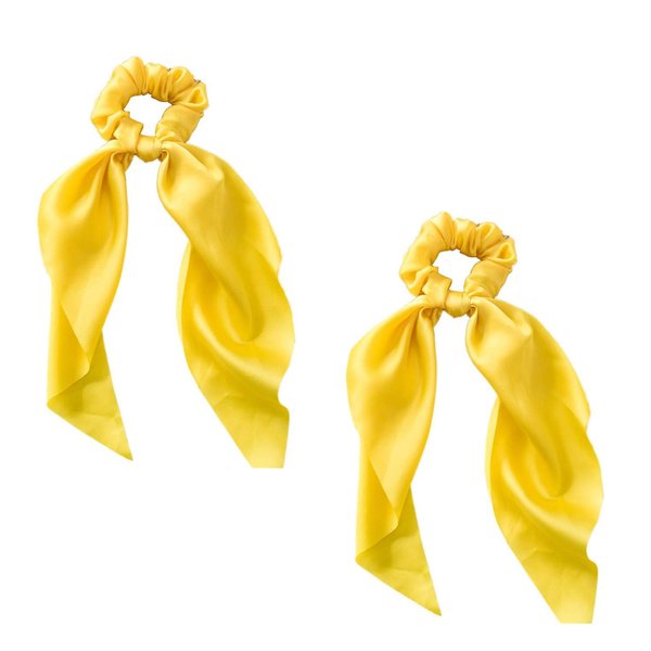 2Pcs Yellow Bow Satin Scrunchies,Satin Scrunchies,Ribbon Ponytail Scarf Hair Tie Rope Scrunchies Elastic Band Hair Scrunchies Bands Elastics and Ties for Women Girl Hair Accessories