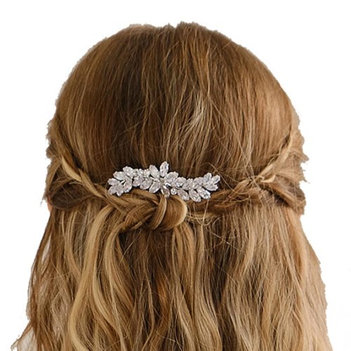 Missgrace Bride Wedding Prom Sparkling Simple Zircon Side Hair Comb Crystal Rhinestones Flower Hair Comb Clips Bridal Hair Accessories Hair Piece for Women