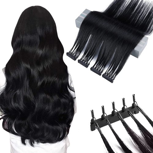 6D Hair Extensions Human Hair 20inch 6D No-Trace Hair Extension 100% Real Human Hair 1 Rows of 5 Bundles 6D Human Hair for Women Girls(2nd Generation)