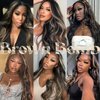 BrownBomb Highlights Synthetic Lace Front Wigs Body Wave Glueless Wigs With Bangs Black Blonde Pre Plucked Pre Cut HD Lace 13x5x1 Middle Part Wigs For Woman 26 Inch