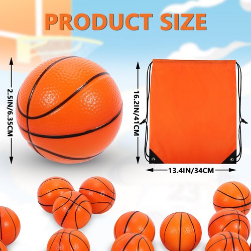 Erinnmy 24 pcs Mini Basketball Stress Balls,2.5 Inch Mini Basketballs for Kids,Mini Foam Sports Balls,Small Basketball Stress Relief Squeeze Balls for Basketball Party Favor Classroom Reward