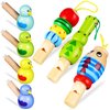 7Pcs Wooden Whistle for Kids, Cute Cartoon Animal Bird Whistle Set, Musical Instrument Early Learning Props Party Favors for Girls Boys
