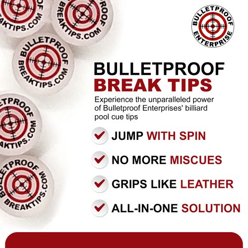 Bulletproof Break Tips - Polymer Break & Jump Tip | Professional Pool Cue Tips & Pool Stick Accessories | Billiards Accessories for Adults & Pool Players | Comes with Patch & Sticker! 13mm, 1 Count