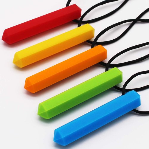 Xtra Tough (XT) Sensory Chew Necklace for Kids, Boys or Girls (5 Pack) - Chewing Necklace Teething Necklace Teether Necklace Chew Toys - Teething Toys Designed for Autism ADHD (5 Colors)