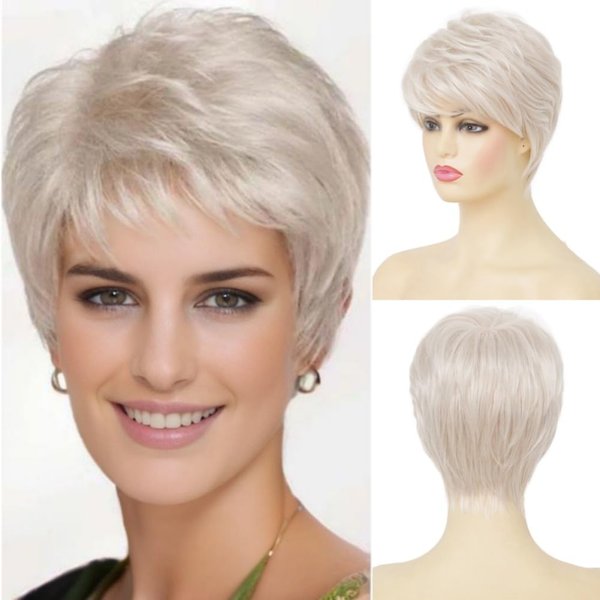 Kaneles Short Blonde Wigs for Women with Bangs Natural Synthetic Hair Wigs Daily Layered Lady Wigs(Light Blonde)
