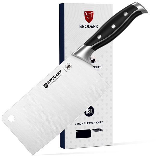 BRODARK Meat Cleaver Knife: 7" Butcher Knife with German Stainless Steel Full Tang, Razor-Sharp Blade for Meat, Bone Cutting and Vegetables, Ergonomic Handle Chopping Knife for Kitchen with Gift Box
