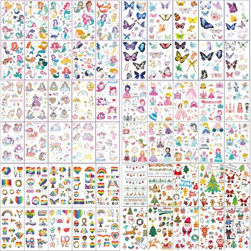 1000+ Pieces Temporary Tattoos, 60 Sheets Fake Tattoo Stickers Cute Multistyle Waterproof Stickers Birthday Party Supplies for Kids and Adults