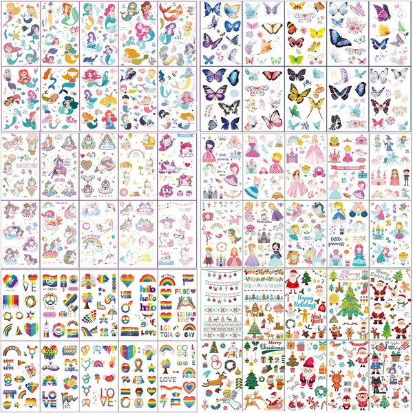 1000+ Pieces Temporary Tattoos, 60 Sheets Fake Tattoo Stickers Cute Multistyle Waterproof Stickers Birthday Party Supplies for Kids and Adults