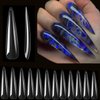 Upgrade 3XL No C Curve Stiletto Nail Tips - 240 Pcs XXXL Super Long Full Cover Acrylic Fake Nail Tips Clear Flattened None C Curve Stiletto Flat Nail Tips for Women Girls with Case