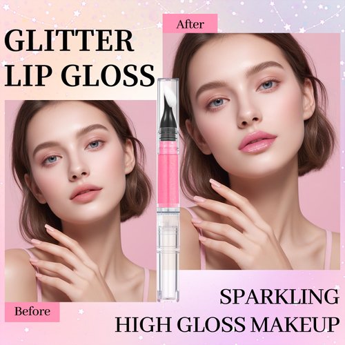 DAGEDA Glitter Lip Gloss, Long-lasting and Highly Pigmented Lip Gloss with Shimmery Finish, Sparkle Glossy Lip Stain for Women Makeup, Watery and Hydrating Shimmer Lip Oil (01 Light Pink)